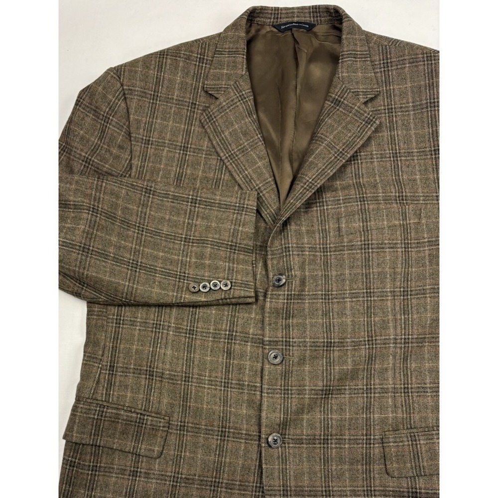 Samuelsohn SB Como 100% Wool Flannel Tweed  Windowpane Plaid Green 48R Canada